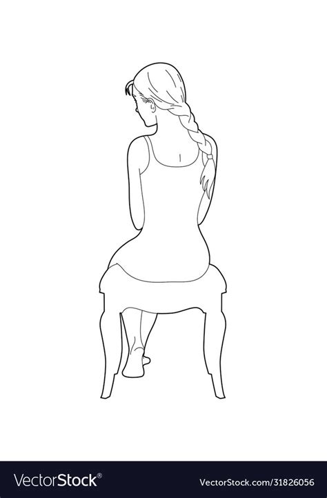 Drawing A Woman From Back Sitting Royalty Free Vector Image