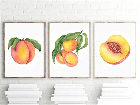 Peaches Print Peaches Art Prints Or Canvas Set Of 3 Etsy
