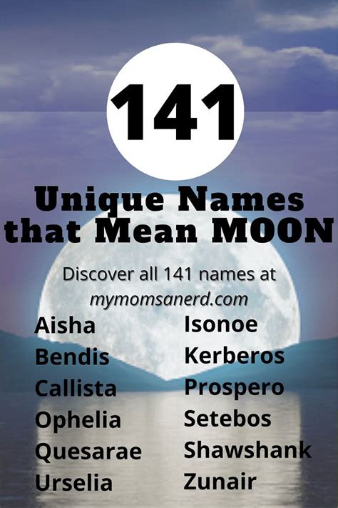 A Poster With The Words Unique Names That Mean Moon In Front Of A Full Moon