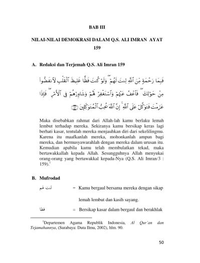 Bab Iii Nilai Nilai Demokrasi Dalam Qs Ali Imran Ayat 159