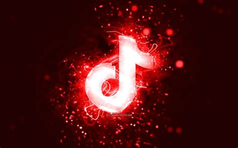 Download Wallpapers Tiktok Red Logo 4k Red Neon Lights Creative Red