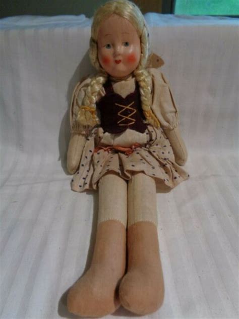 Vintage 50s Poland Mask Face Doll Cloth Body Celluloid 12 Sawust