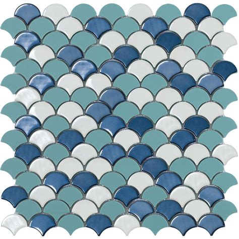 Blue Mix Glass Fish Scale Mosaic Soul Blue Mix Glass Mosaic Tile