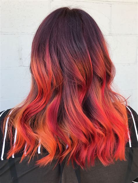 Red Fire Ombré Dyed Hair Long Hair Styles Hair Styles