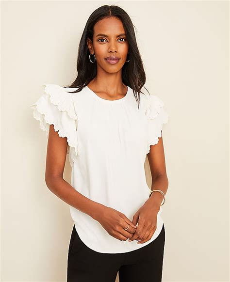 Ann Taylor Embroidered Ruffle Sleeve Tee The Best Tops To Wear When