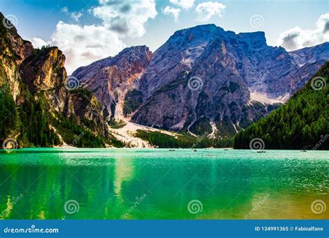Beautiful View Of The Braies Lake In Trentino Alto Adige Stock Image
