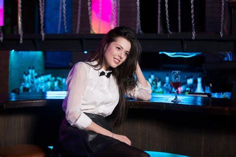 Beautiful Girl Sitting In Bar Stock Image Image Of Nightlife