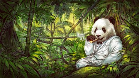 Panda Wearing Suit Jacket Smoking Tobacco Digital Wallpaper Panda