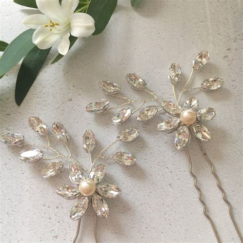 Iris Crystal Flower Wedding Hair Pins By Vivien J