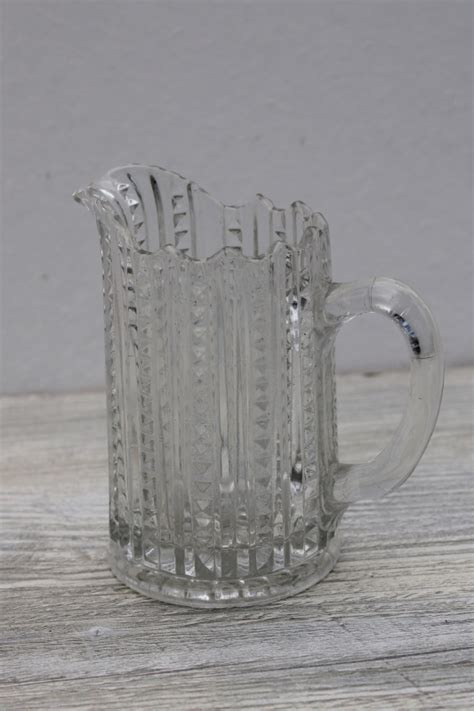 Eapg Antique Pressed Glass Creamer 1800s Vintage Mardi Gras Zipper Pattern Pitcher