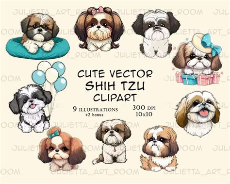 Shih Tzu Vector Clip Art Shih Tzu Dogs Png Stickers Dog Etsy In 2023