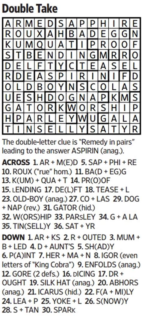 Play the daily new york times crossword puzzle edited by will shortz online. Double Take (Saturday Puzzle) - WSJ Puzzles - WSJ