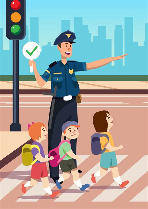 Policeman Helping School Kids In Community Helpers Co