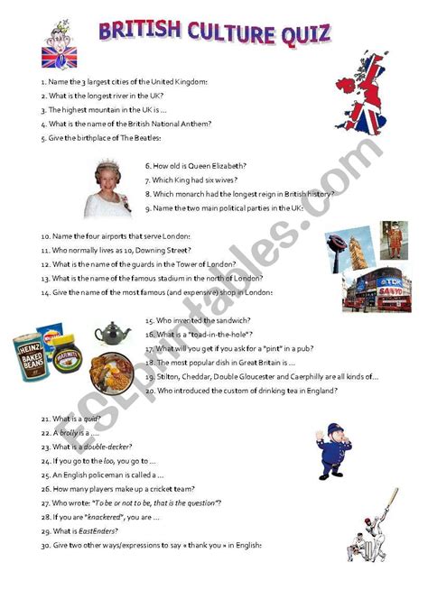 British Culture Quiz Esl Worksheet By Didine
