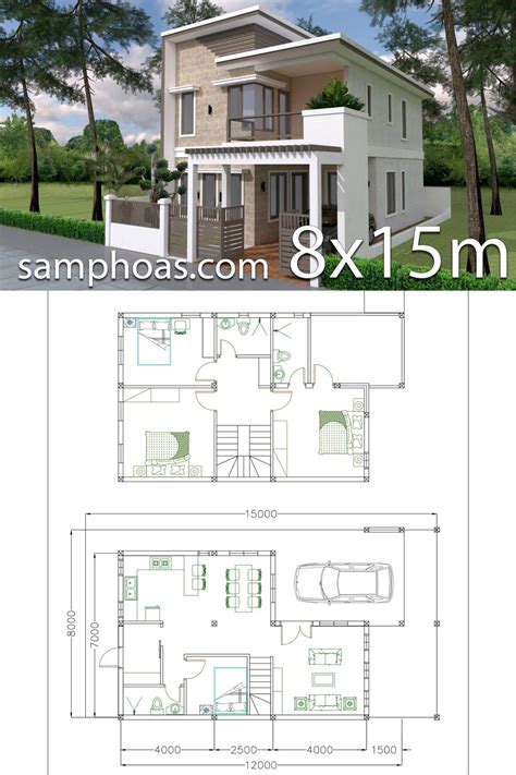 Home Design Plan 7x12m With 4 Bedrooms Plot 8x15 Samphoas Plansearch