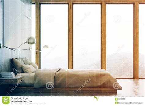 Gray Bedroom With Poster And Study Front Toned Stock Illustration