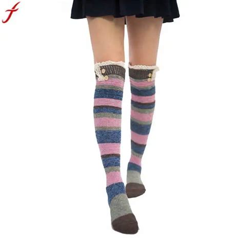 Aliexpress Com Buy Women Winter Warm Stripe Long Stockings Over