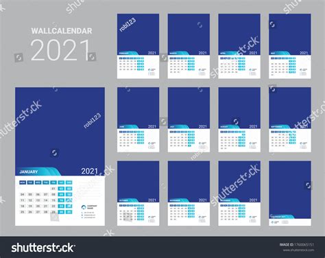Calendar 2021 Year Wall Calendar Planner Stock Vector Royalty Free