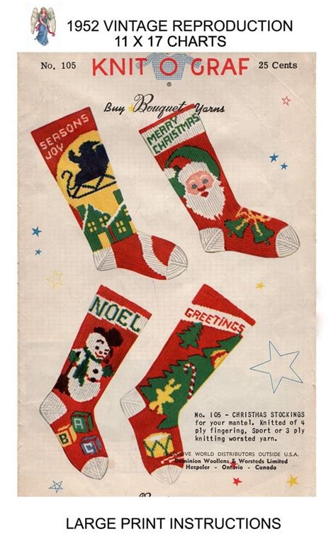 1952 Knit O Graph 105 Christmas Stocking Patterns By Apatternangel