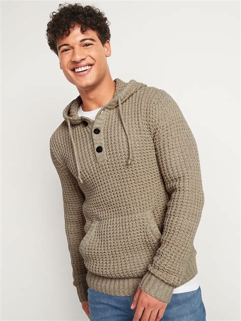 Old Navy Mens Textured Waffle Stitch Henley Sweater Hoodie A Stones