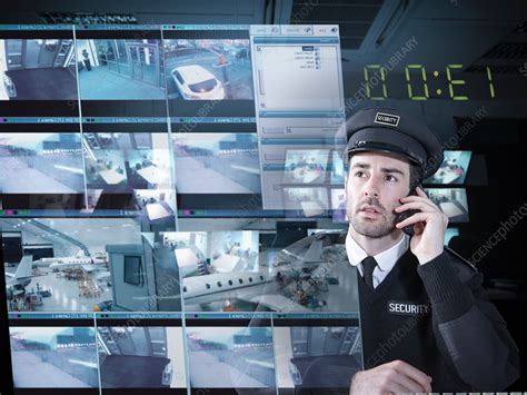 Security Guard Monitoring Cameras Stock Image F0085987 Science