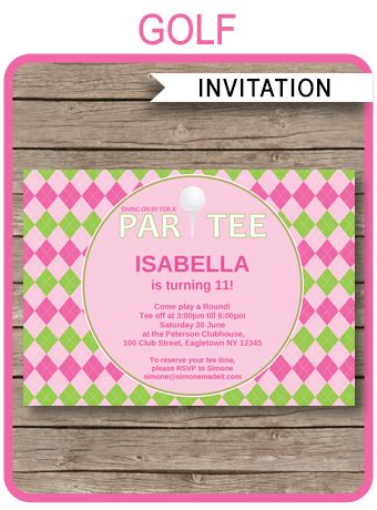 golf birthday party invitations template girls ladies pink