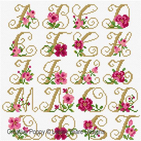 Lesley Teare Designs Alphabet Roses Cross Stitch Pattern