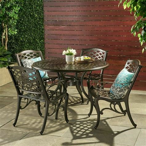 Outdoor Patio Furniture 5pcs Bronze Cast Aluminum Dining