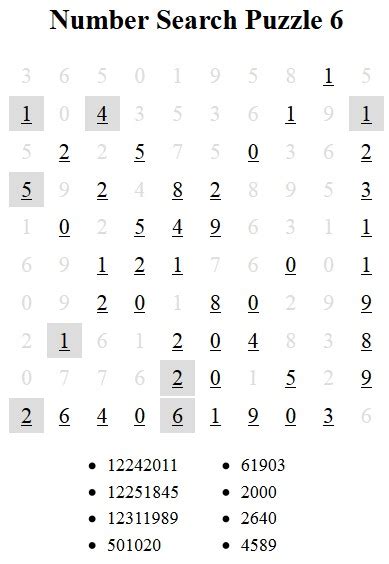 Free Puzzles Number Search Puzzle 3 Answers