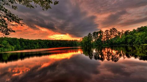 Wallpaper Sunlight Landscape Sunset Lake Nature Reflection Sky
