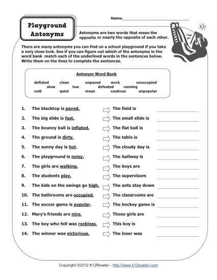 Antonyms Worksheet For Grade 4