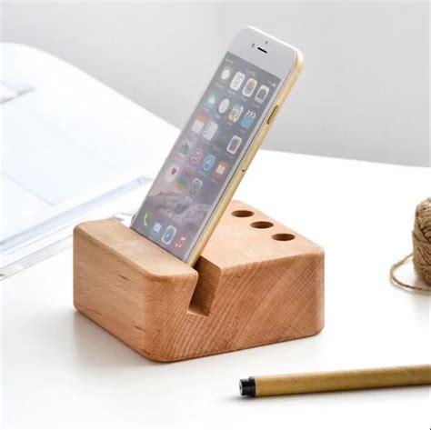 2 In 1 Wood Cell Phone Holder Wood Pen Holder Wood Stand Beech Wood