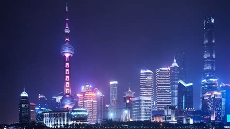 City Night Oriental Pearl Tower Skyline Skyscraper Shanghai 4k 5k Hd
