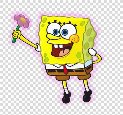Spongebob Holding A Flower And Pointing To It With His Hand Cartoon