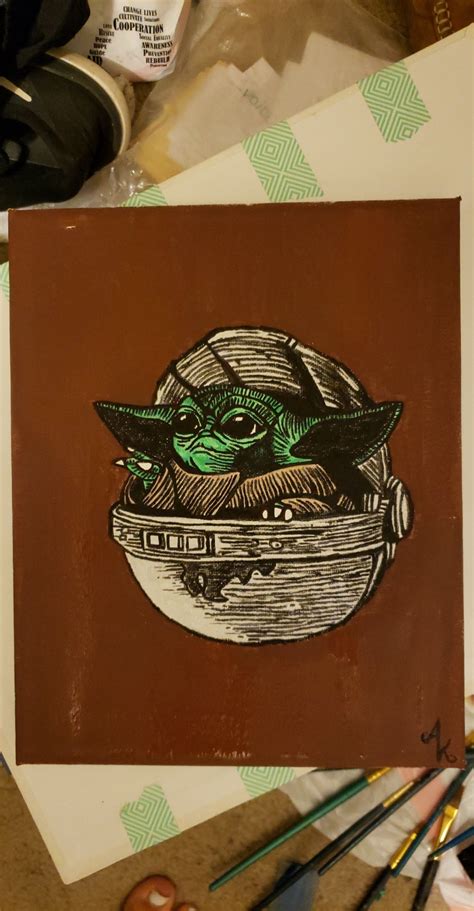 Baby Yoda The Mandalorian Acrylic Canvas Painting By Alykunk Acrylic
