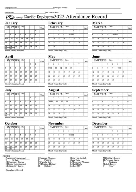 Free Printable 2023 Employee Attendance Calendar Pdf Get Your Hands