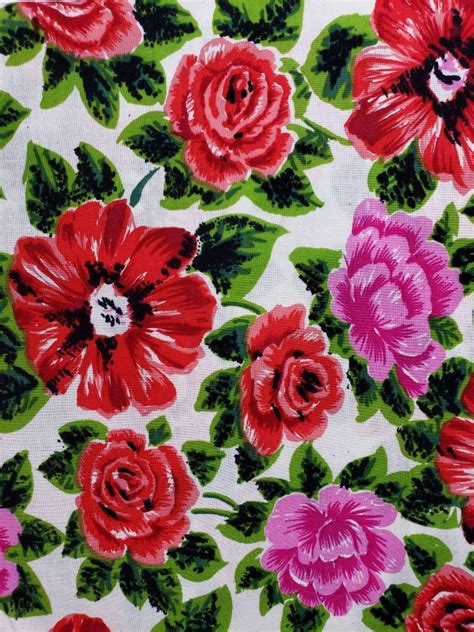 3yd Vintage Floral Fabric Bright Floral Fabric Large Floral Etsy