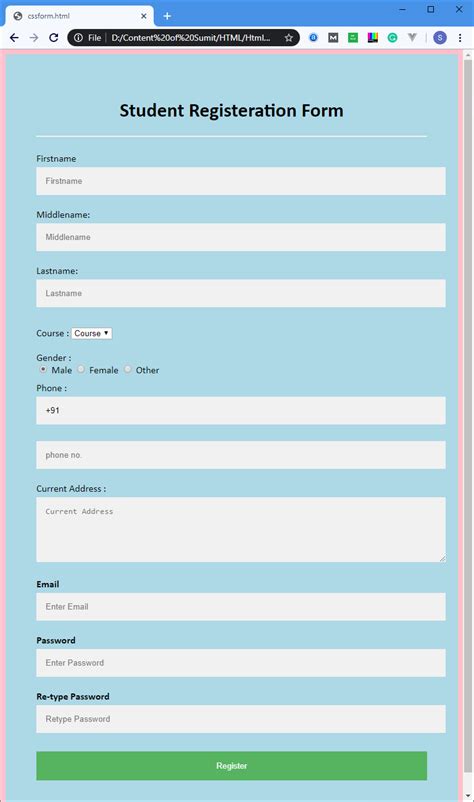 How To Design A Registration Form Using Html And Css Bios Pics