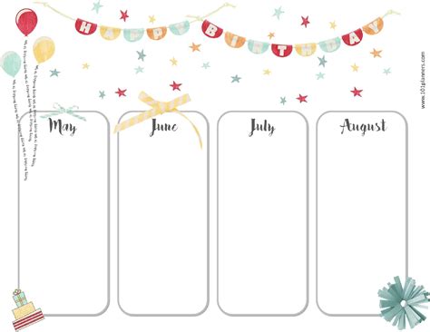 Free Birthday Calendar Printable And Customizable Many Designs