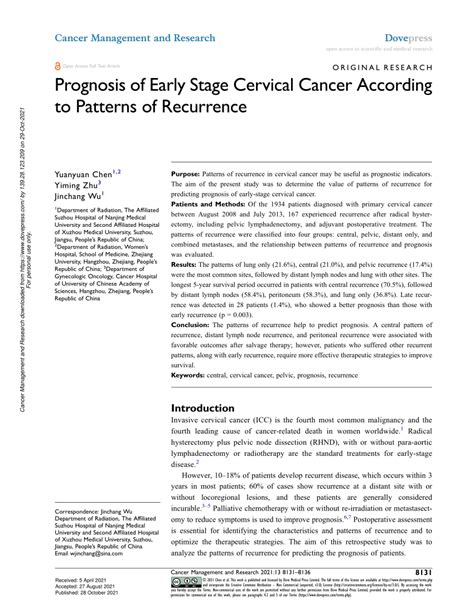 Pdf Prognosis Of Early Stage Cervical Cancer According To Patterns Of