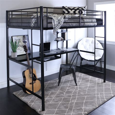 Manor Park Metal Full Size Loft Bed With Workstation Black Walmart