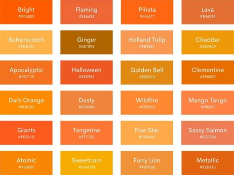 99 Shades Of Orange With Names Hex Rgb And Cmyk