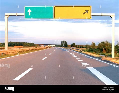 Blank Highway Sign Board With Direction Guide Stock Photo Alamy