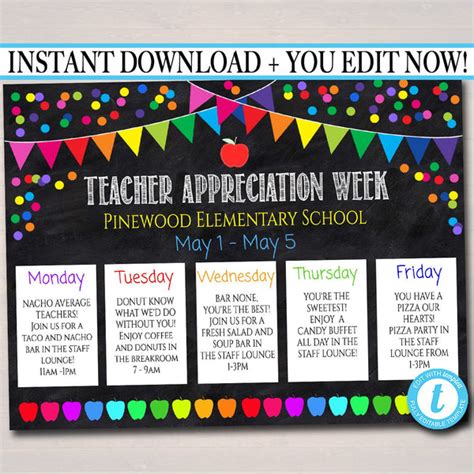 Teacher And Staff Appreciation Week Itinerary Events Printable Tidylady