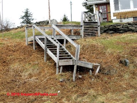 If the structure is not designed to carry the required load, or if the framing is not level or square, building the remaining deck features like railing and stairs will be frustrating and difficult. Exterior Stair & Walk Trip Slip & Fall Hazard Photos, Text