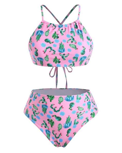 Zaful Bikini Plus Size Cactus Print Padded Bikini Set Xl Lyst