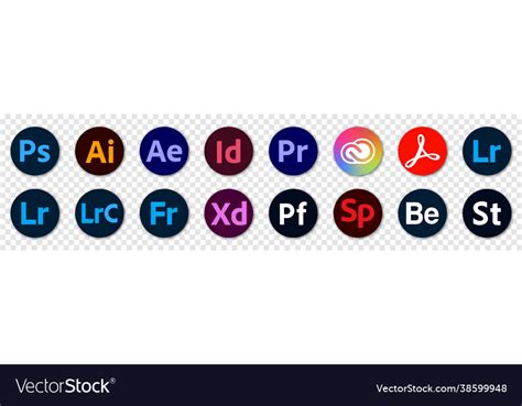 Set Popular Adobe Apps Icons Royalty Free Vector Image