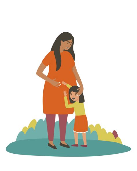 Daughter Hugs The Belly Of A Pregnant Mom 3352516 Vector Art At Vecteezy