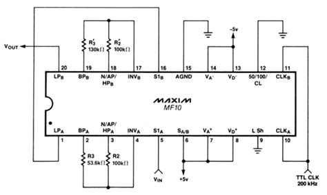 Schematic Using The Maxim Mf10 To Create A 4th Order Lowpass 2khz