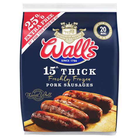 Walls 15 Thick Freshly Frozen Pork Sausages 625g Sausages Iceland